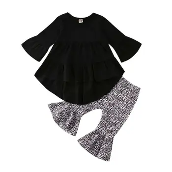 

2Pcs Toddler Kids Baby Girl Leopard Clothes Sets 1-5Y Flare Sleeve T-shirt Tops+Long Pants Outfits Set