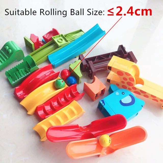 Marble Race Running Ball Maze Track Piano Slide Catapult Dinnosaur Spring Funnel Building Block Compatible Large Cube Parts Toys 5