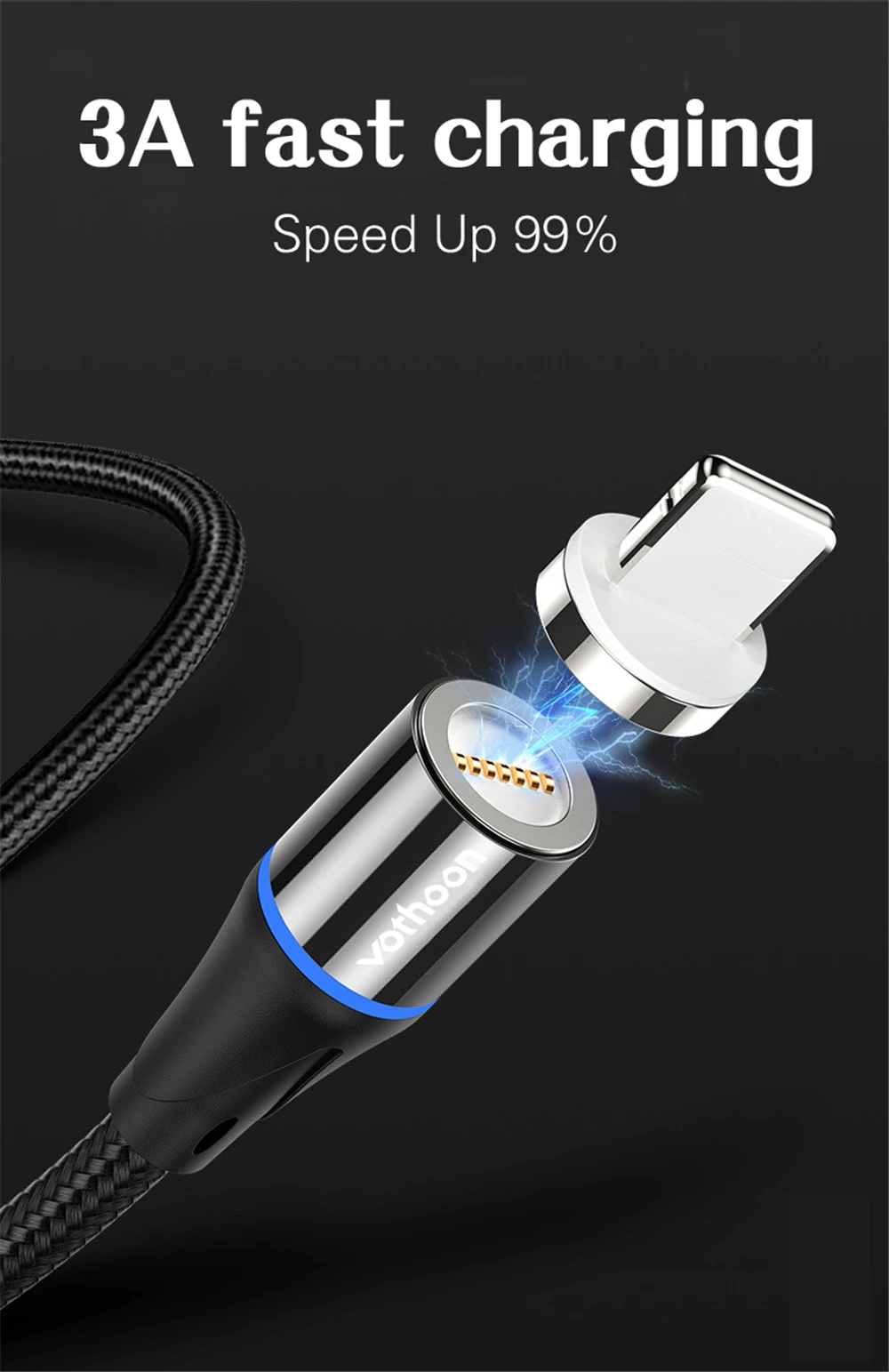 Магнитный usb-кабель votoon 2 м, 3 А, быстрая зарядка, Micro USB type-C кабель для iPhone 11 Pro, samsung S10, Xiaomi, магнитное usb-зарядное устройство