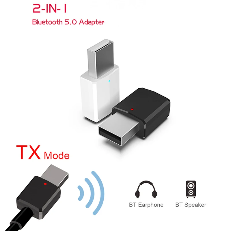 

2 In 1 Bluetooth 5.0 Receiver Transmitter Mini Stereo Audio AUX RCA USB 3.5mm Jack For TV PC Car Wireless Bluetooth Adapter Kit