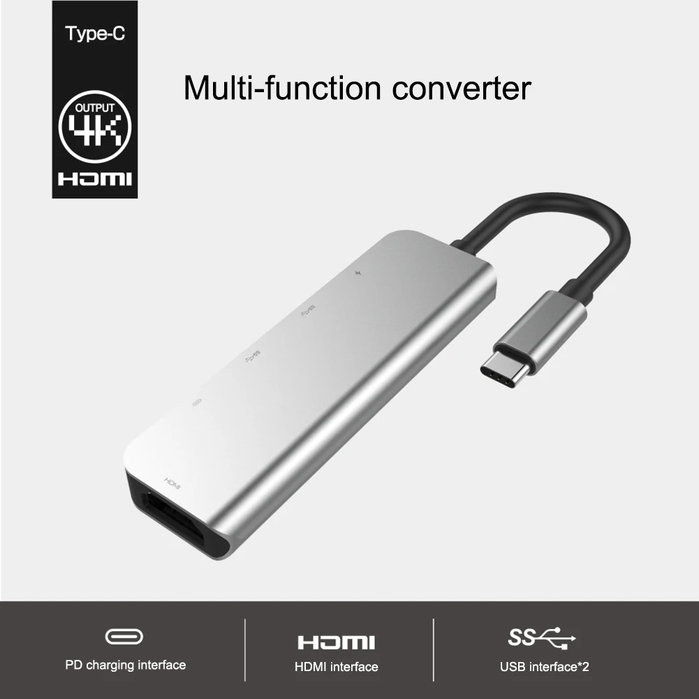 USB C концентратор Портативный Тип-C USB Hub адаптер ключ 5-в-1 двойной USB-C концентратор с USB-C к HDMI PD зарядки Порты и разъёмы USB 3,0 для MacBook Pro