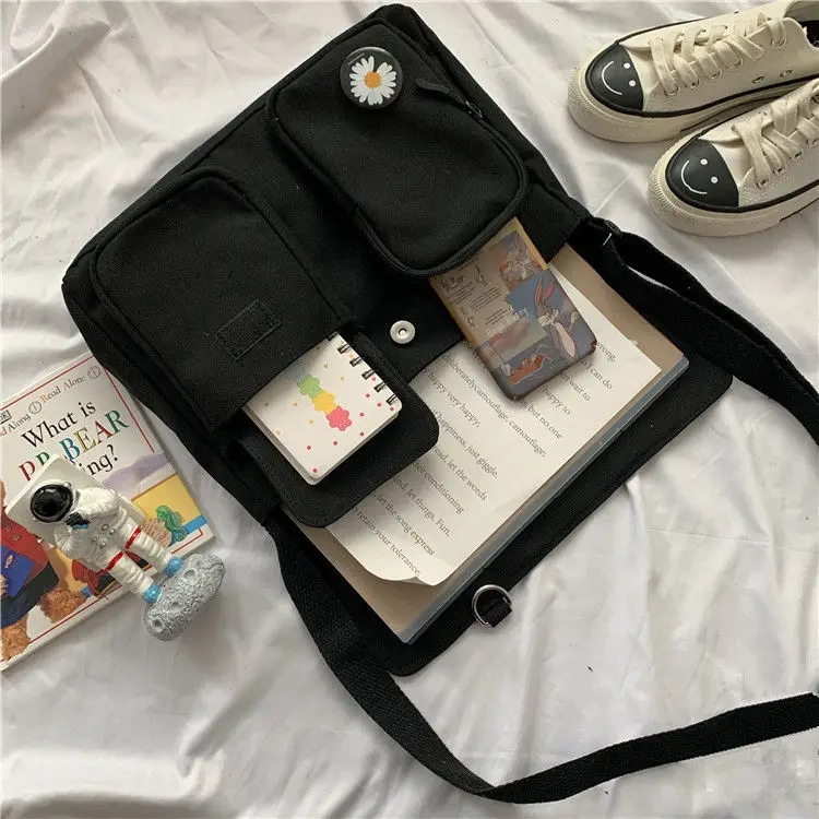 Canvas Diagonal Cross Bag Youth Fashion Casual Version Ladies Large Capacity Shoulder Bag Solid Color  Women Messenger Bags