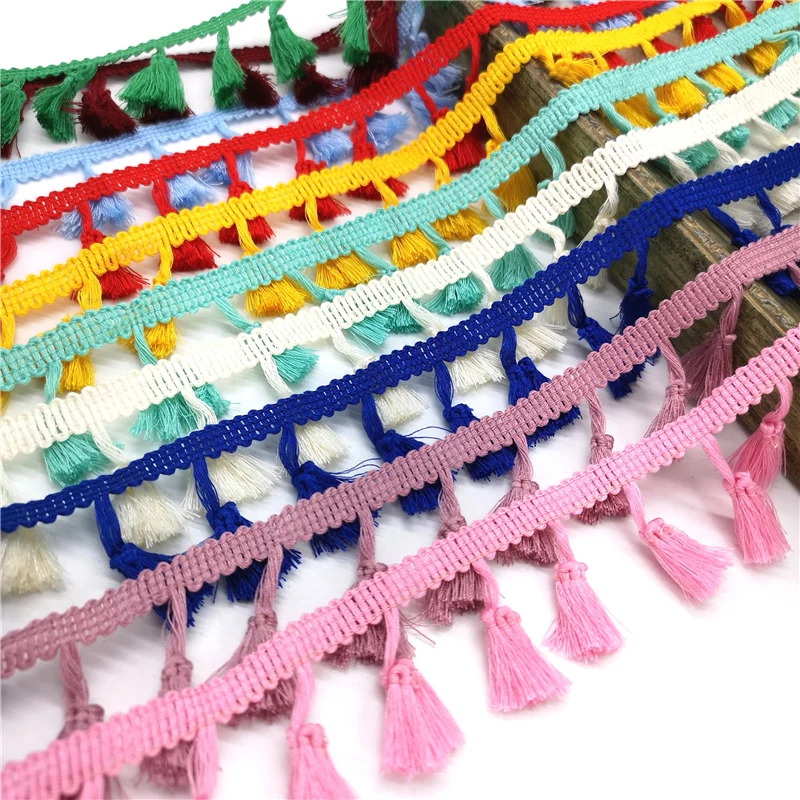 Description Picture 2 of item2/5/10Yards DIY Polyester Cotton Fringe Lace Tassel Trimming Colorful Ribbon Garment Sewing Dress Accessory Curtain Decorative