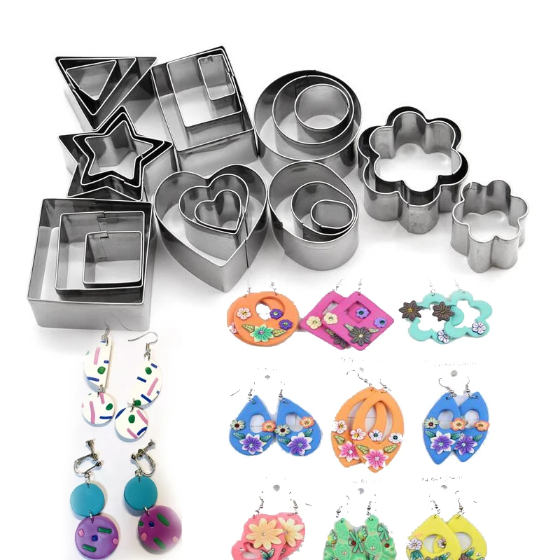 

24 Pcs Polymer Clay Cutter set Flower/heart/square/circle/hexagon/star Geometric Cutting Mold designer diy clay jewelry tools