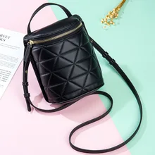 

Genuine Upper Grain Cow Leather Versatile Lady Fashion Single Shoulder Mulit-Function Small Items Mobile Phone Bucket Travel Bag