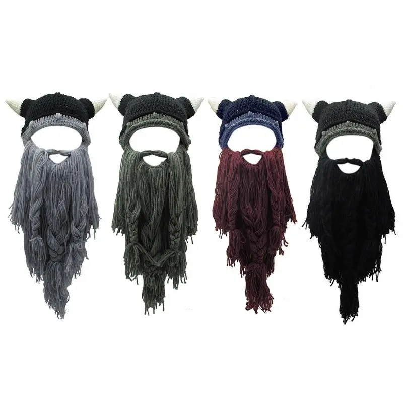 Gorro Vikingo Con Barba De Punto Y Peluca Lisa – Disfraz De Invierno Cálido, Talla única 56-60 Cm, Para Fiestas Y Cosplay