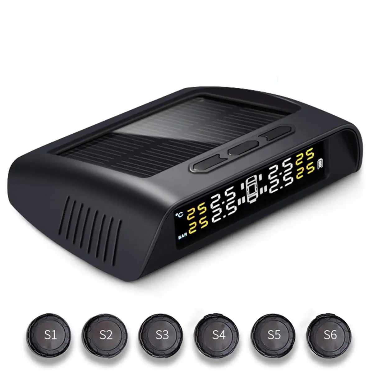 1 комплект беспроводной Солнечный TPMS система контроля давления в шинах ЖК-монитор сигнализация с 6 внешними датчиками автомобильные аксессуары Автомобильная безопасность
