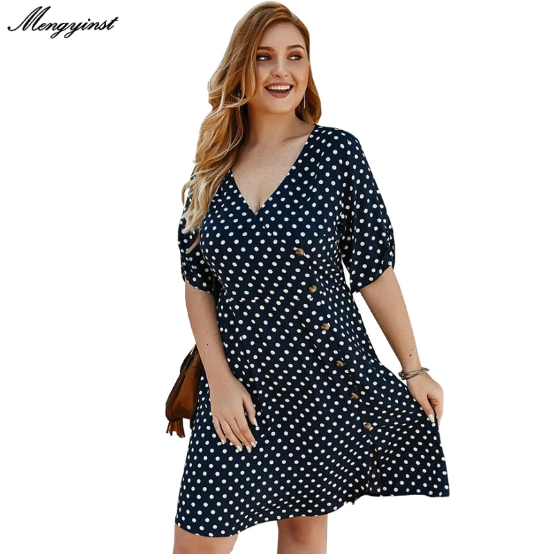 

Elegant Polka Dot Button Dress Women Summer Woman Fashion Loose Short Sleeve V Collar Split Beach Dresses Bodycon Sexy Vestidos