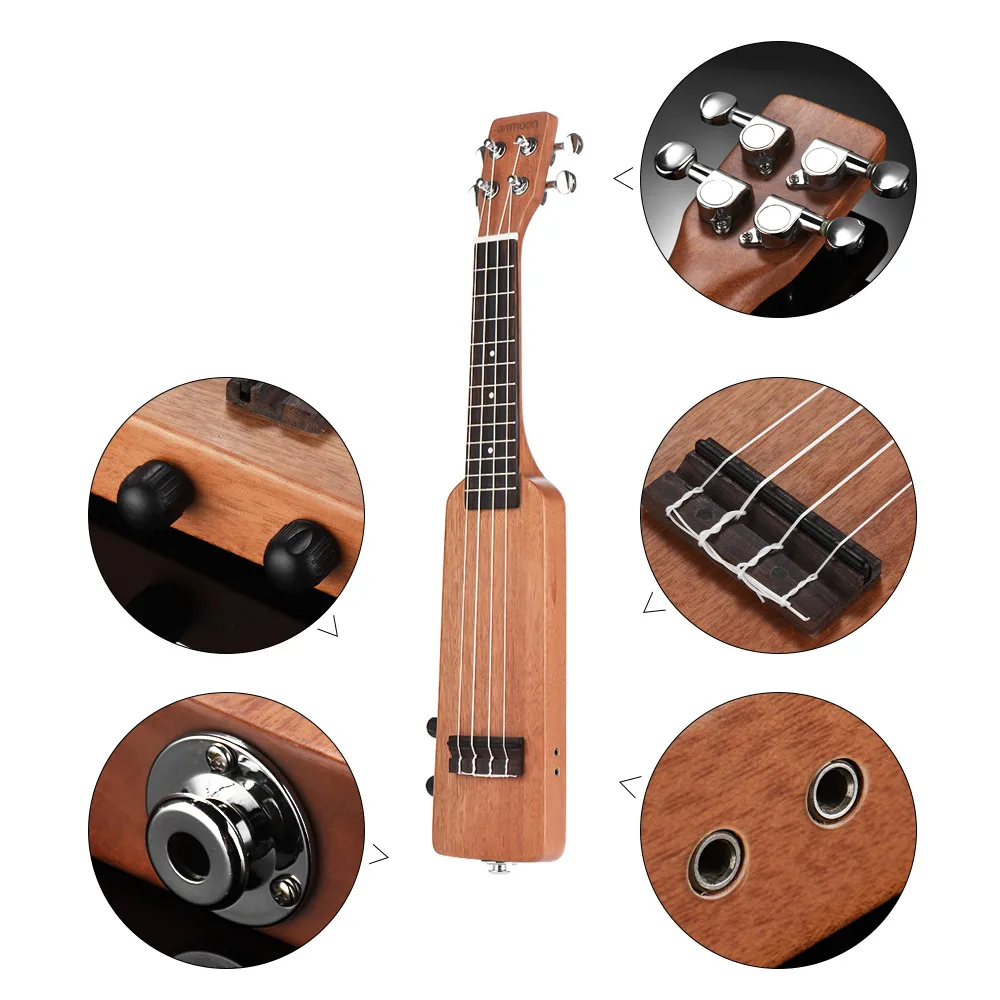 ammoon Creative 21" Solid Wood Okoume Electric Ukulele Uke with 3.5mm& 6.35mm Outputs Including Carrying Bag 4pcs Extra Strings