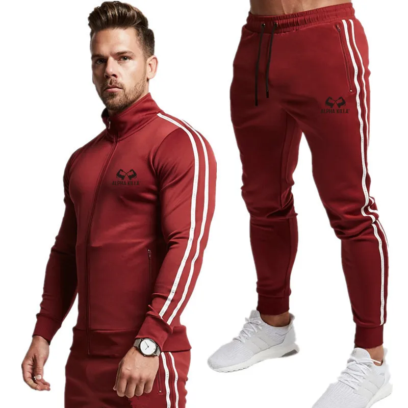 2 Pieces Sets Tracksuit Men New Brand Autumn Winter Hooded Sweatshirt+Drawstring Pants Male Stripe Patchwork Hoodies Bigsweety - Цвет: 3