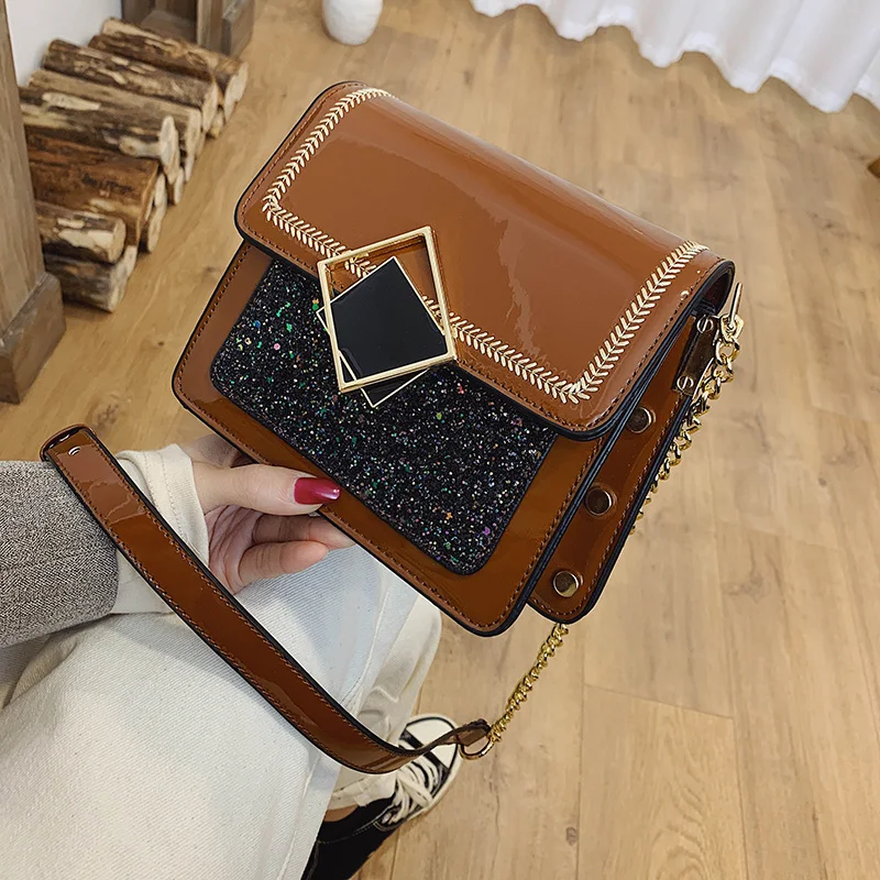 

New Sequined Patent Leather Crossbody Bags For Women 2020 Chain Mini Shoulder Messenger Bag Female Handbags Purses Small