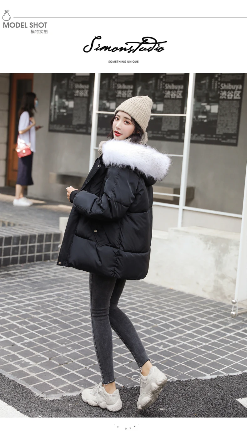 Женские зимние куртки и пальто, парки для женщин, черные стеганые куртки, теплая верхняя одежда с капюшоном, большой воротник из искусственного меха