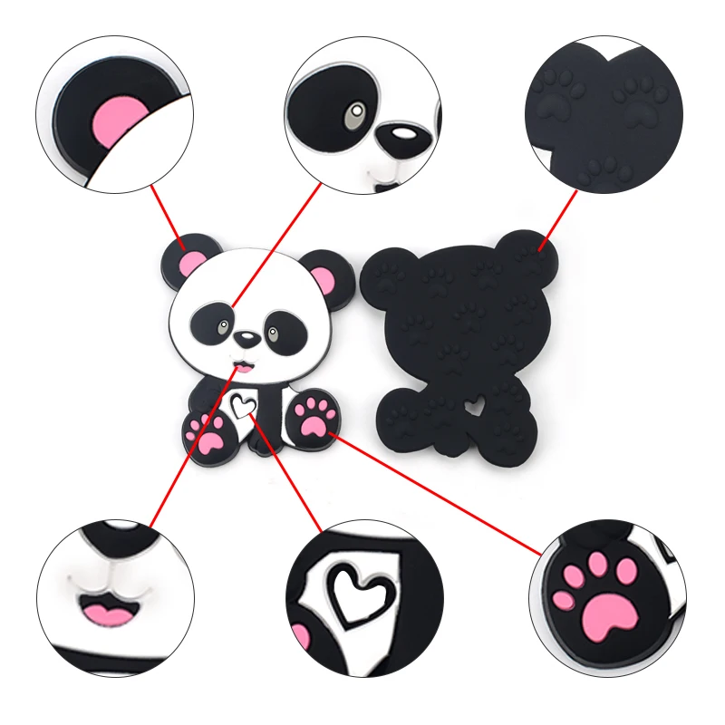 LOFCA 1pc Panda Silicone Teether BPA Free Food Grade Baby silicone teething Pendant Toys Baby Care Pacifier Chain Gift Making 3