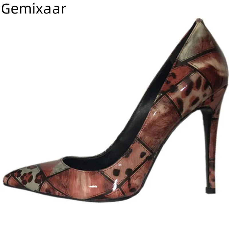 

New Coming Graffit Pattern Ladies Pumps Woman Point Toe Slim Shallow High Gladiator Heels Fashion Pattern Big Size Woman Pumps
