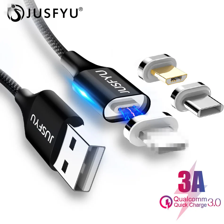 Магнитный зарядный кабель Micro Usb 1/1 5/2 м 3 А для iphone Type C адаптер быстрой зарядки