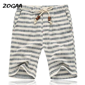 

ZOGAA 2020 Spring Summer New Men's Shorts Fashion Casual Bermuda Striped Beach Straight Loose Cotton Shorts