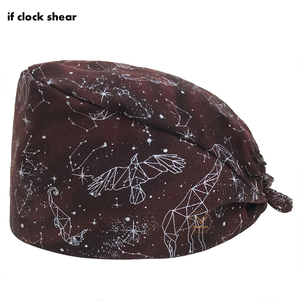 

Adjustable Beauty Salon Scrub Caps Unisex Elastic Band Work Hat Printing Pet Grooming Scrubs Hat Cotton Elastic Cap Dustproof