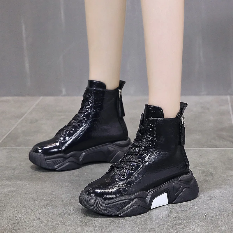 Г., новая дизайнерская обувь женские кроссовки из металлизированной кожи, кроссовки на платформе, Повседневная дышащая женская обувь на массивном каблуке ботильоны, P119