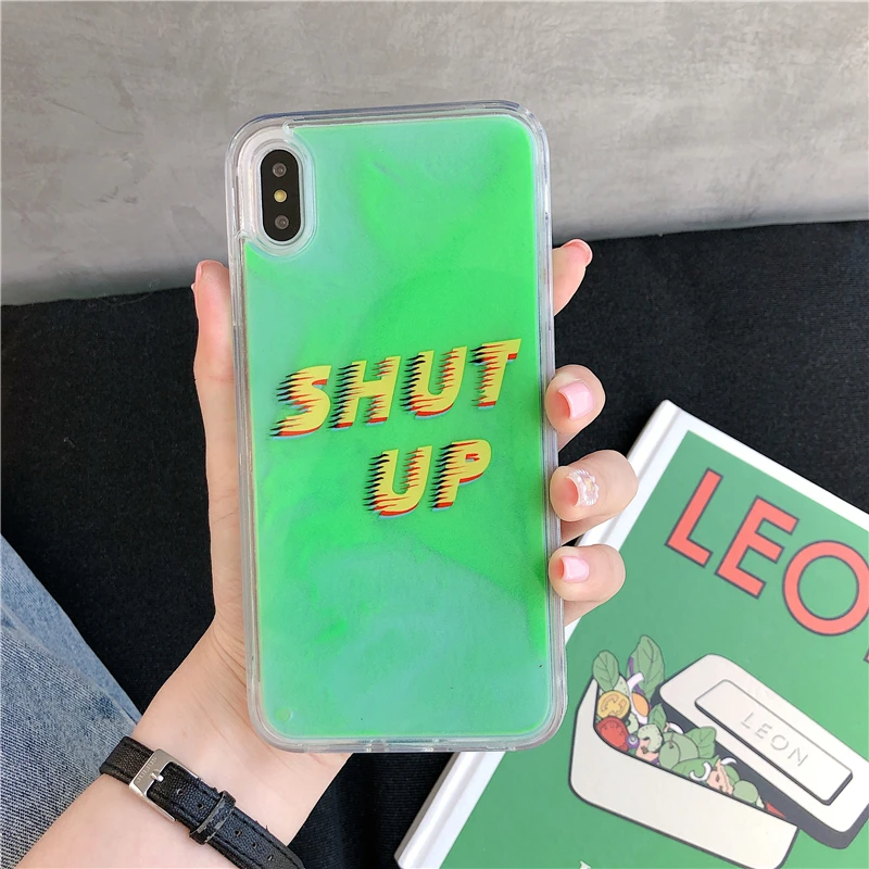 

Sdreefge English Letters Luminous Phone Cover For iphone XR case XS MAX 8 7 6 6s plus Dynamic Liquid Quicksand For iphone X case