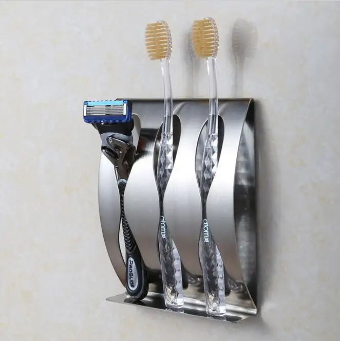 Rustproof Stainless Steel Sticky Wall Mounted Toothbrush Shaver Holder 