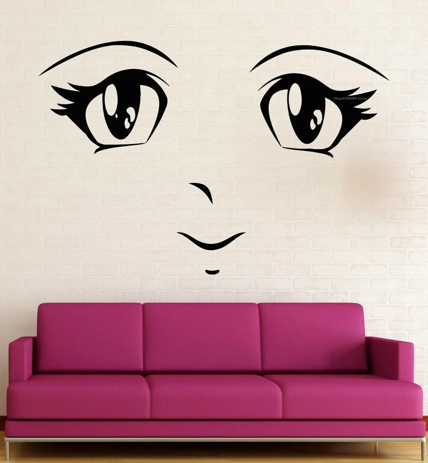 Cartoon Girl Face Manga Wall Stickers Lovely Face Big Eyes Long Eyelashes  Small Mouth Anime Eyes Decal For Kids Nursery Dg072 - Wall Stickers -  AliExpress