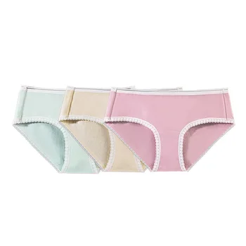 

3pcs Women Panties Mid Waist Knicker Female Underwear Buttock Lifting Simple Seamless Breathable Lace Edge Sexy Gauze Briefs