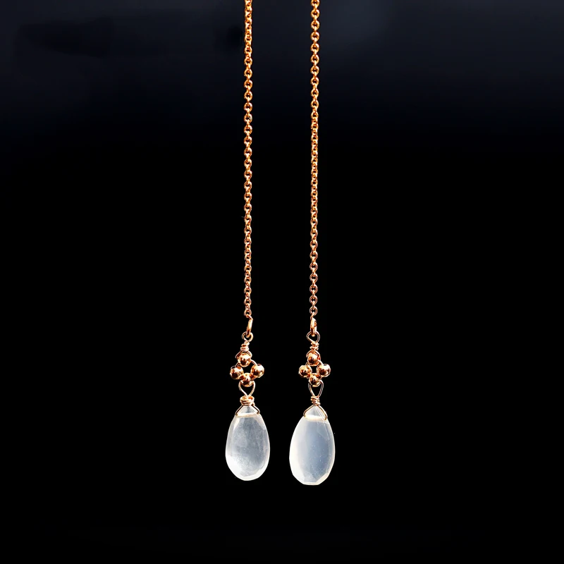 DAIMI 14K Gold Injection Grey Moonstone Long Earrings Female Simple Hand Send Girlfriend | Украшения и аксессуары