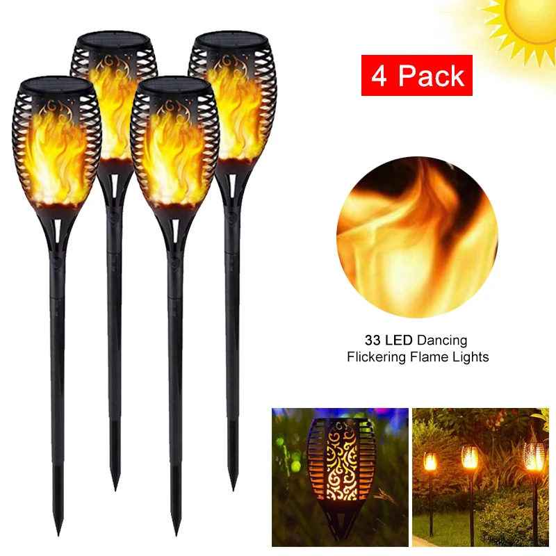 1/2/4 Pcs 33LED Solar Power Outdoor Landscape Light Flickering Flame IP65 Waterproof Torches Yard Path Courtyard Decoration Lamp p13 5s e10 ba9s base 5w led upgrade bulbs white maglite flashlight 6500k 3w dc6v 24v replacement bulbs torches work lamp