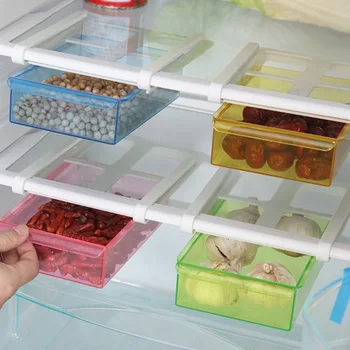 

2 Colors Durable Slide Kitchen Fridge Freezer Creative Space Saving Organizer Storage Shelf Holder Drawer