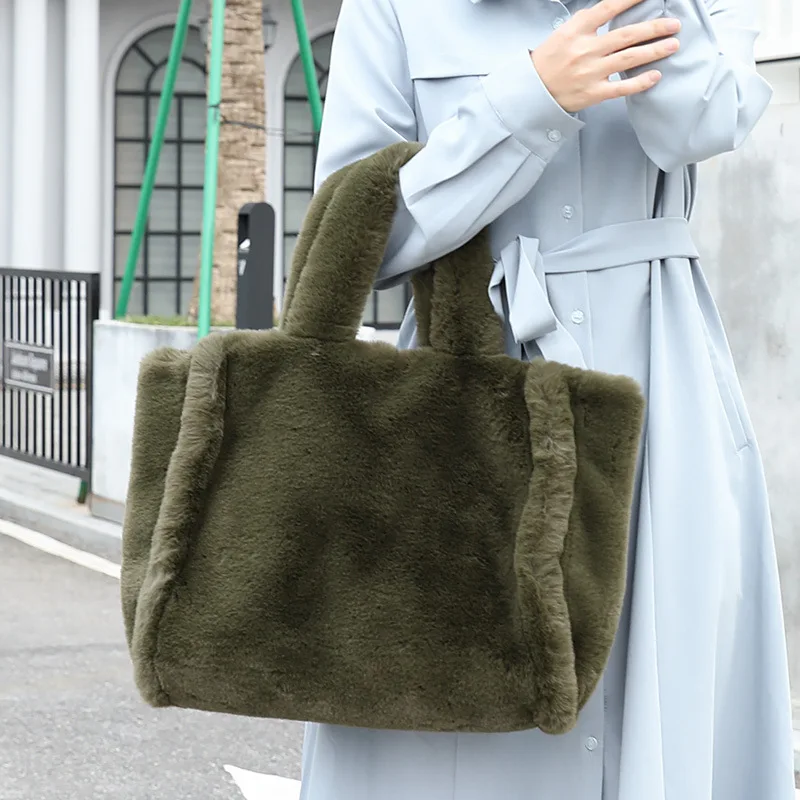 Faux Fur Tote Bag Overly Large Handbags Fluffy Soft Plush Shopper Warm Winter 