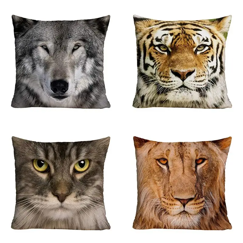 

Lion Tiger Wolf 3D Printed Polyester Cushion