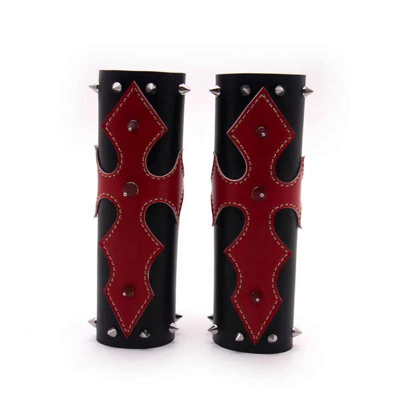 

Motorcycle Black Red Cross PU Leather Front Fork Cover Protectors Guards With Chrome spikes For Honda Suzuki Yamaha Kawasaki