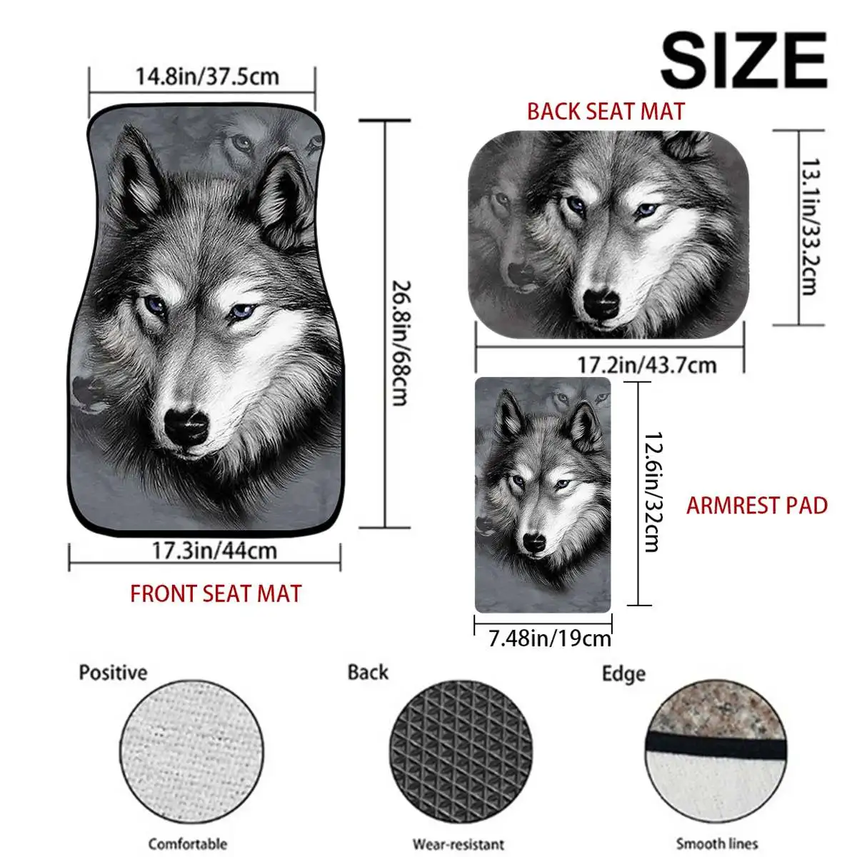 4Pcs Universal Car Floor Mat Wolf Background Rubber Anti Slip Dustproof waterproof Front Rear Auto Mats for SUV Interior