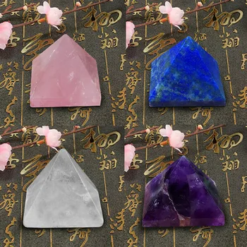 

4pcs amethyst, white crystal, pink crystal, lapis lazis, pyramid, home desk decoration healing gift 25mm
