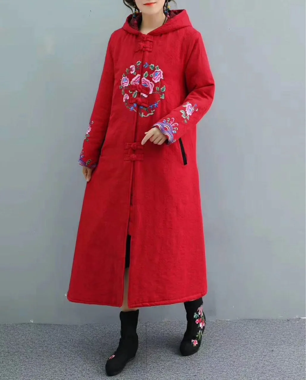 

Women Coat 2018 New Style Long Mid-length Slim Fit National Wind Women's Winter Cotton Dress Retro Chinese-style outside