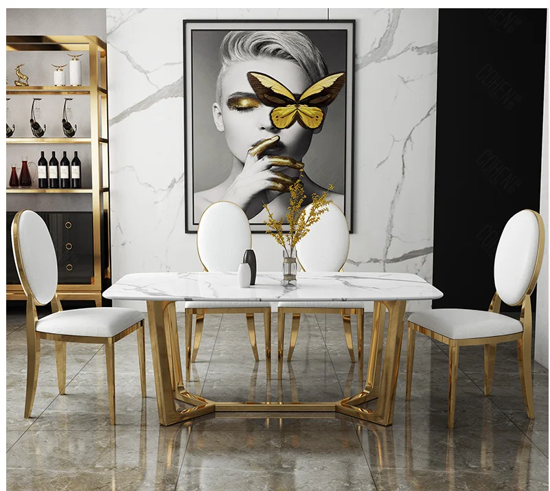

Nordic style luxury marble dining table and chair combination Modern minimalist dining table Household small oval dining table