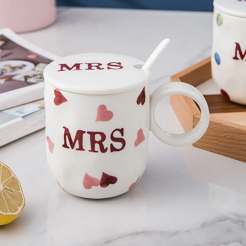 Простые Семейные кружки маленькие с ложками и крышками Mr Mrs |