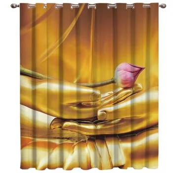 

The Golden Buddha Holds An Unblossomed Lotus Flower Window Curtains Dark Living Room Curtain Rod Kitchen Drapes Fabric Indoor