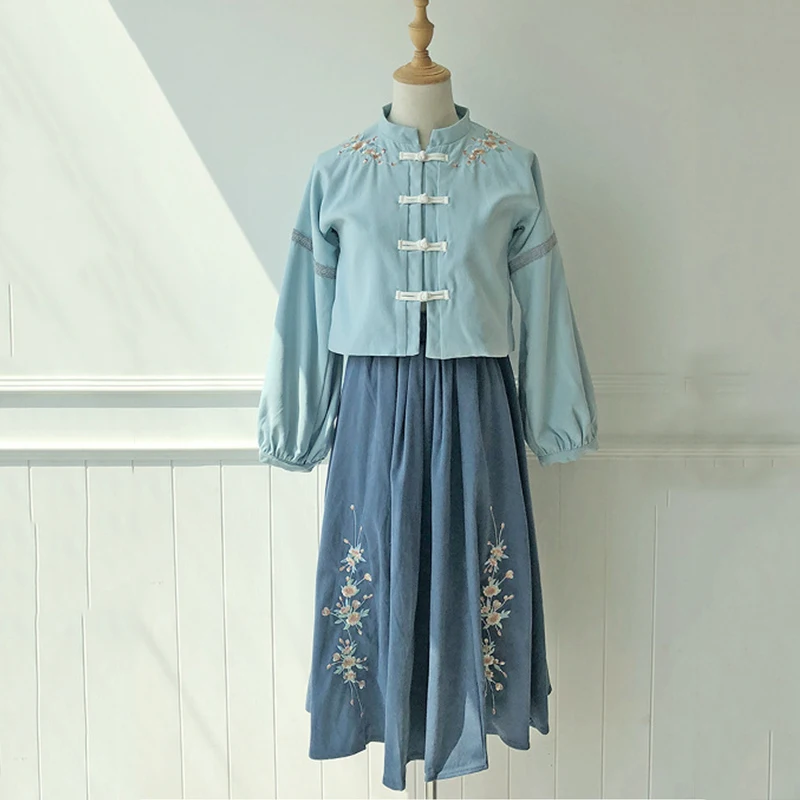 Реформирование Hanfu Женский костюм для китайских танцев вышивка платье феи сценическая одежда для певцов Восточное представление одежда DC3157
