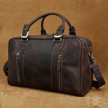 

Genuine Full Grain Leather Men Women Travel Bag Crazy Horse Leather Carry Hand Luggage Bags Cowhide Travel Shoulder Bag