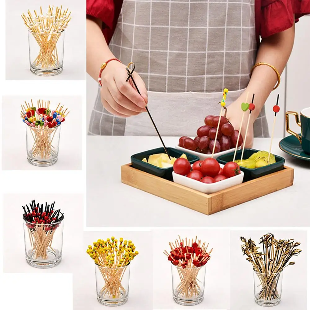 100pc Bamboo Pick Buffet Fruit Fork Party Dessert Stick Cocktail ...