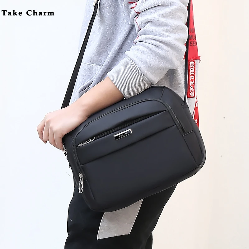 Casual Men's Shoulder Bag Nylon Waterproof Simple Daily Mobile Phone Outdoor Riding Messenger Wallet Card Black Gray |