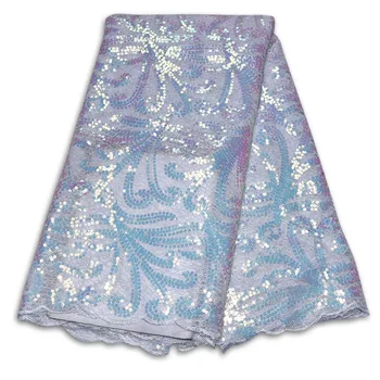 

African Organza Lace Fabric Sequins Embroidered Sequence Cord Swiss Guipure French Tulle Nigerian Lace Fabrics 5Yards 01