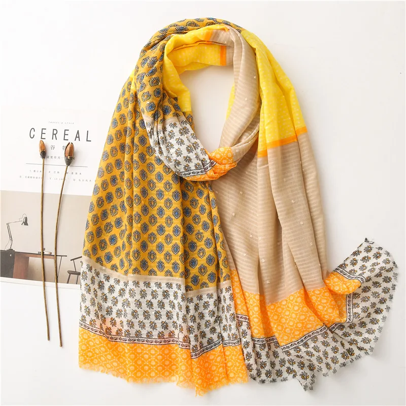 

Spring and Autumn New Style Color Small Flower Contrast Color Cotton Scarf Female Thin Korean-style Literature and Art Versatile