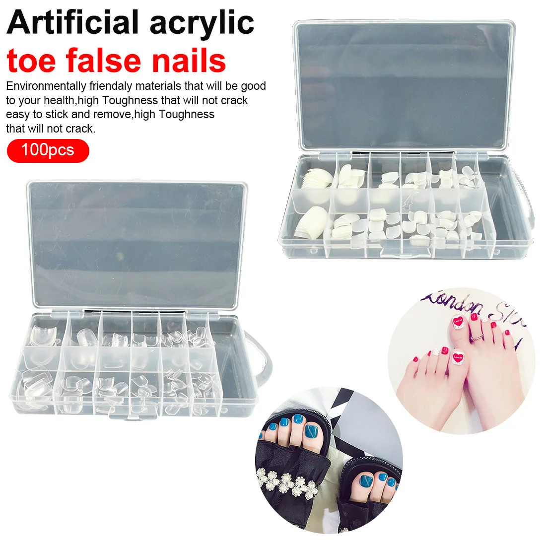 

100Pcs Artificial Acrylic Toe False Nails Tips Nails Sticker Natural Acrylic False Toe Nails Tips Fail Feet Toenail Nail Art