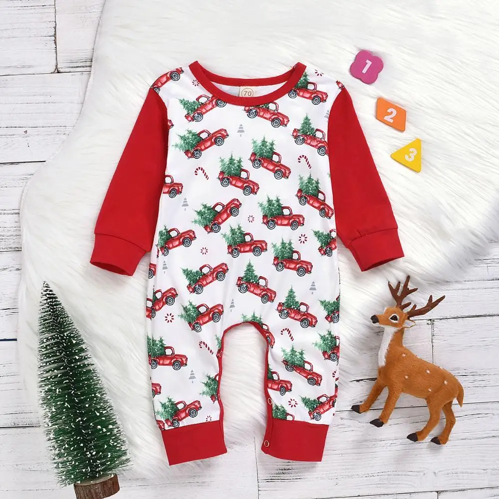 Newborn Baby Boys Girls Santa Christmas Long sleeve Romper red truck Jumpsuit for Kids 0-24M