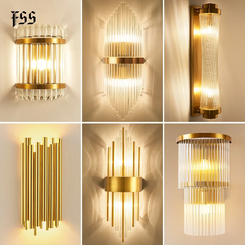 Modern Golden Crystal LED bulbs Wall Lamp Wall sconce Light Living room lighting 