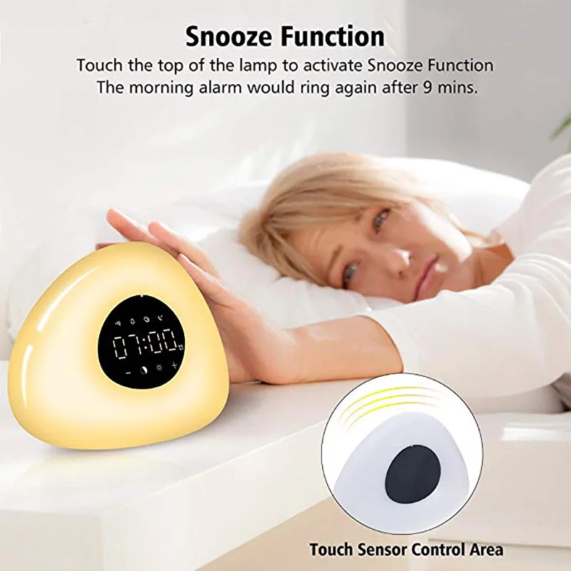 Wake Up Light Alarm Clock LED Bedside Lamp Touch Control Night Light Sunrise Sunset Simulation 6 Nature Sounds for Bedroom Gift