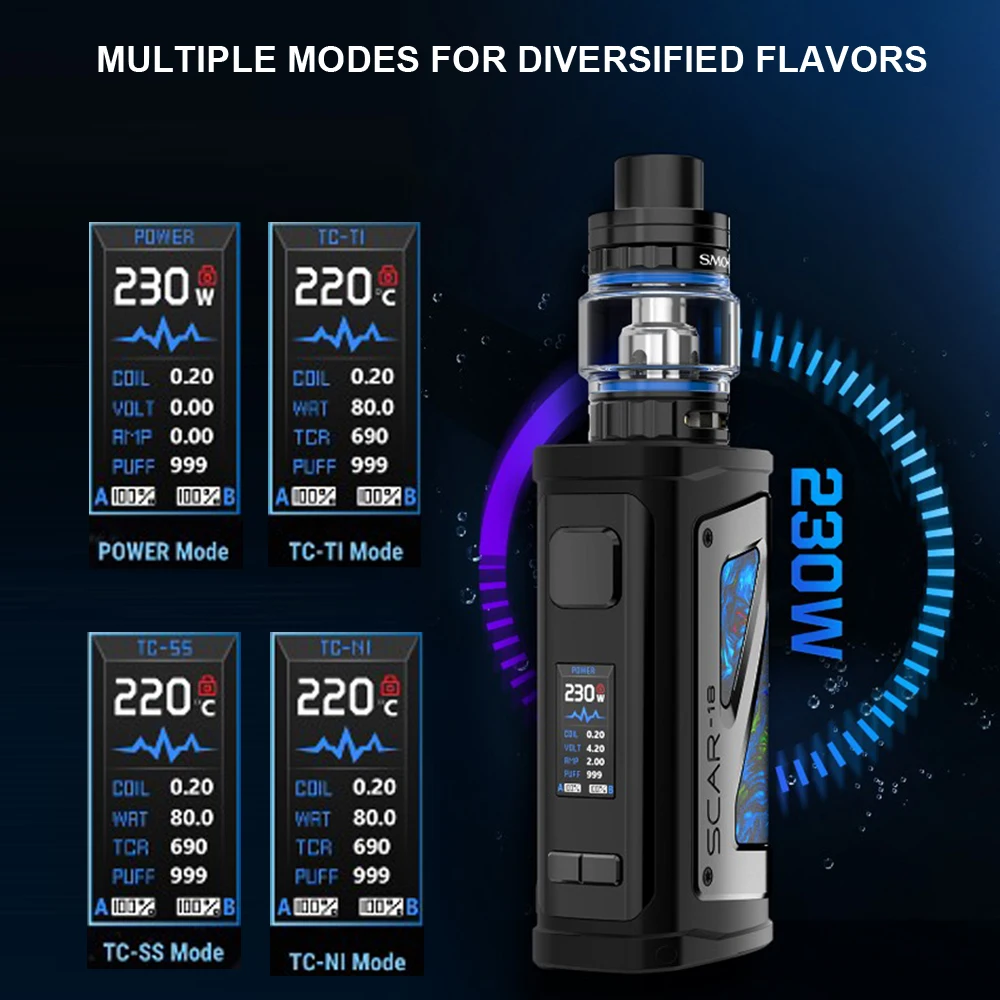 Оригинальный комплект SMOK SCAR 18 водонепроницаемая электронная сигарета 230 Вт вейп