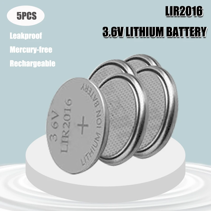 5PCS New LIR2016 Li ion Rechargeable Battery 3.6V Lithium Button